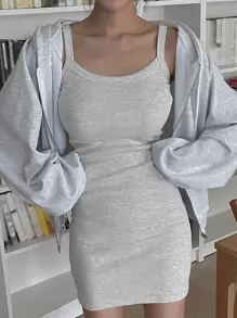 DAZY Solid Cami Bodycon Dress Without Jacket,Mini Dress,Casual Women Dresses - Light Grey - View 1