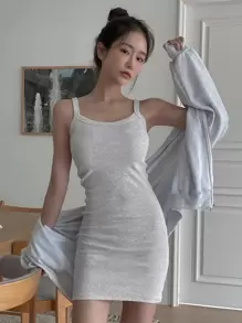 DAZY Solid Cami Bodycon Dress Without Jacket,Mini Dress,Casual Women Dresses - Light Grey - View 2