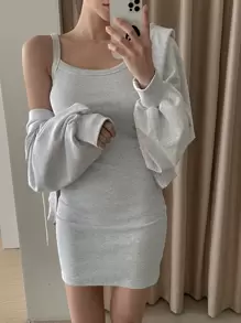 DAZY Solid Cami Bodycon Dress Without Jacket,Mini Dress,Casual Women Dresses - Light Grey - View 3