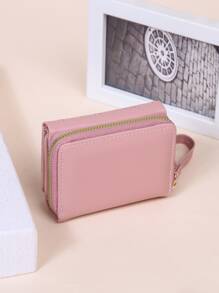 Heart Pattern Stitch Detail With Zipper Daily PU Leather Portable ID Card Credit Card Minimalist Fashion Modern Business Anniversary On Valentine Day For Birthday Gift Women Girls Female Lady Gift Bag Present Heart Hot Pink Wristlet Wallet For Women Wallet Purse Wallet Small Wallet - Pink - View 4