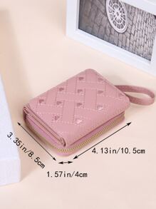 Heart Pattern Stitch Detail With Zipper Daily PU Leather Portable ID Card Credit Card Minimalist Fashion Modern Business Anniversary On Valentine Day For Birthday Gift Women Girls Female Lady Gift Bag Present Heart Hot Pink Wristlet Wallet For Women Wallet Purse Wallet Small Wallet - Pink - View 5