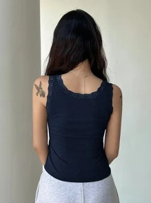 DAZY 鷹和字母圖案蕾絲邊背心 - 藏蓝色 - 查看 2