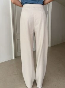 DAZY Solid Slant Pocket Straight Leg Suit Trousers - Apricot - View 2