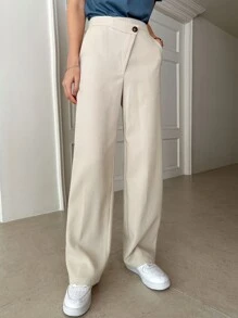 DAZY Solid Slant Pocket Straight Leg Suit Trousers - Apricot - View 3