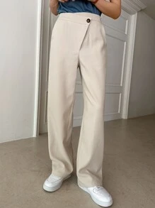 DAZY Solid Slant Pocket Straight Leg Suit Trousers - Apricot - View 7