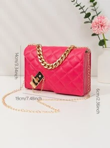 Mini Neon Pink Quilted Toggle Lock Square Bag