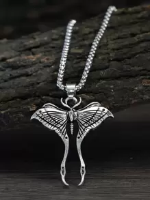 Men Moth Pendant Necklace, For Jewelry Gift And Party - Antique Silver - View 1