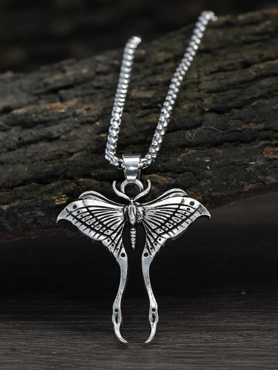 Men Moth Pendant Necklace, For Jewelry Gift And Party - Antique Silver - View 1