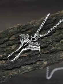 Men Moth Pendant Necklace, For Jewelry Gift And Party - Antique Silver - View 5