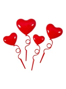 4入組愛心設計蛋糕裝飾 - 紅色 - 查看 3