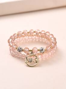3pcs/set Rhinestone & Heart Decor Beaded Bracelet - Champagne - View 1