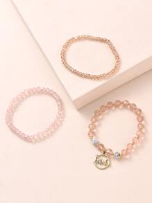 3pcs/set Rhinestone & Heart Decor Beaded Bracelet - Champagne - View 5