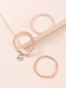 3pcs/set Rhinestone & Heart Decor Beaded Bracelet - Champagne - View 4