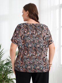 EMERY ROSE Plus Paisley Print Batwing Sleeve Blouse - Multicolor - View 2