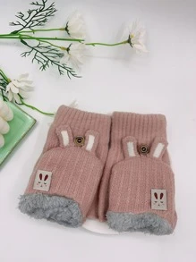 Guantes con dibujos animados conejo con diseño de etiqueta forrado de felpa - Rosa - Ver 1