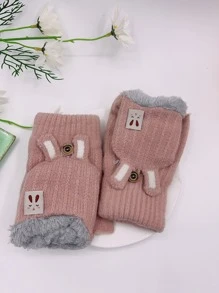Guantes con dibujos animados conejo con diseño de etiqueta forrado de felpa - Rosa - Ver 3