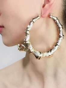 Bamboo Joint Design Hoop Earrings - Yellow Gold - View 2
