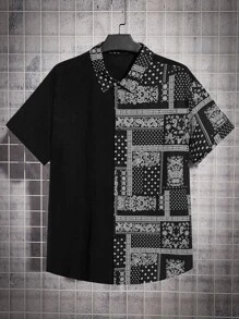 Manfinity VCAY Men Plus Paisley Print Shirt - Black and White - View 1