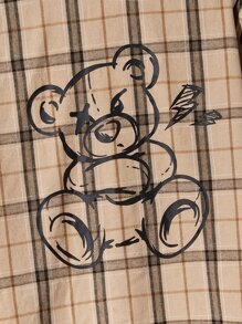 Manfinity RebelGame 男士棉格紋和小熊印花襯衫