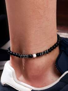 時尚流行男士簡約串珠腳鍊，適合珠寶禮物和時尚外觀 - 黑色 - 查看 1