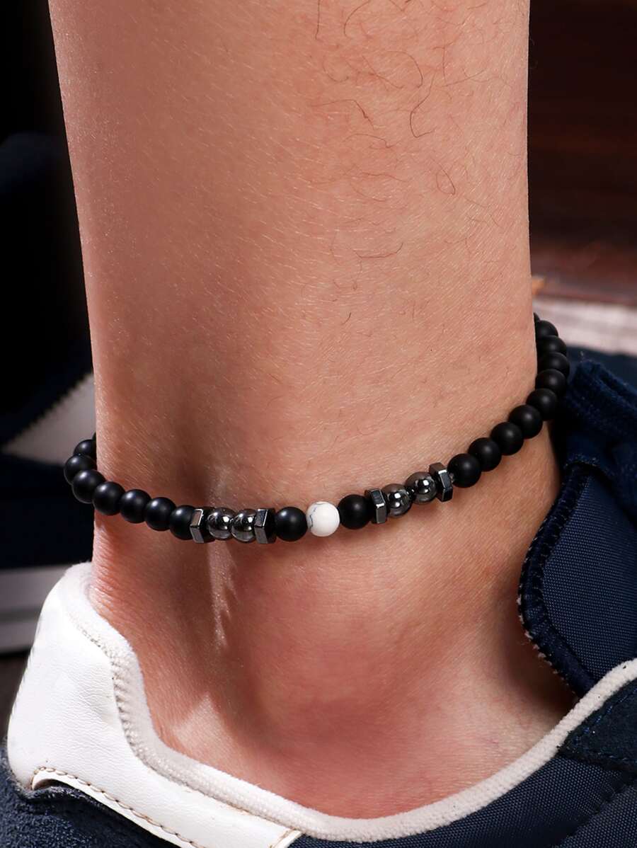 時尚流行男士簡約串珠腳鍊，適合珠寶禮物和時尚外觀 - 黑色 - 查看 1