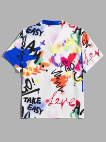 Manfinity VCAY 男士字母圖案西裝領襯衫