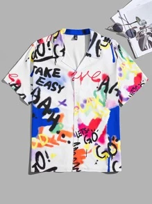 Manfinity VCAY 男士字母圖案西裝領襯衫