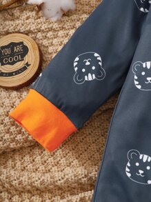 Baby Boy Cartoon Graphic Contrast Binding Zipper Jumpsuit