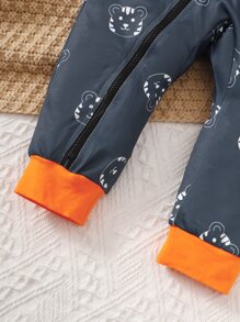 Baby Boy Cartoon Graphic Contrast Binding Zipper Jumpsuit