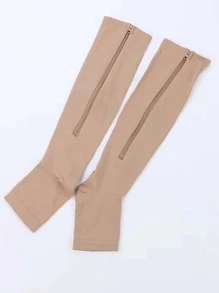 Zipper Side Sports Over The Calf Socks - Beige - View 3