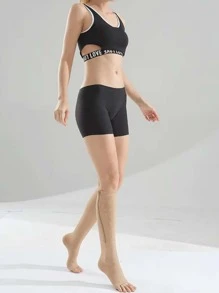 Zipper Side Sports Over The Calf Socks - Beige - View 4