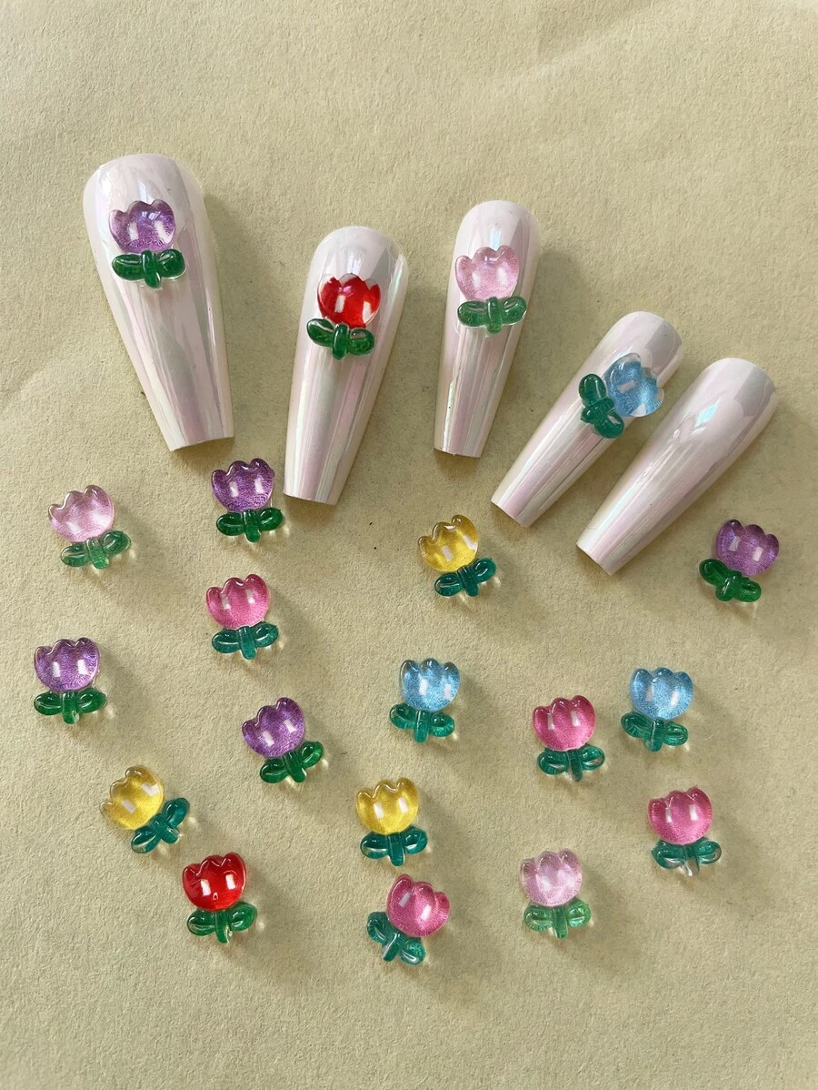 20 cái Thiết kế hoa 3D ngẫu nhiên Trang trí móng nghệ thuật - Nhiều màu - Xem 1