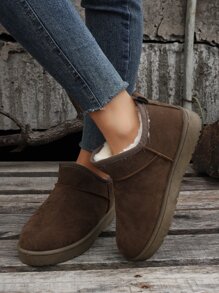 Brown Solid Color Simple Warm Lined Snow Boots - Brown - View 2