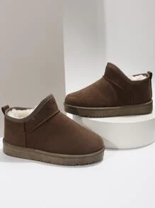Brown Solid Color Simple Warm Lined Snow Boots - Brown - View 3