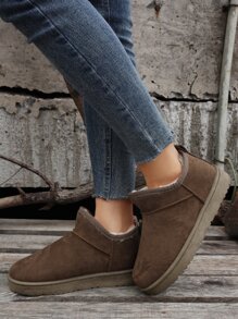 Brown Solid Color Simple Warm Lined Snow Boots - Brown - View 5