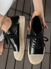 Lace-up Front Skate Shoes - Black - View 1