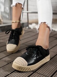 Lace-up Front Skate Shoes - Black - View 3