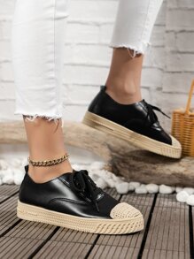 Lace-up Front Skate Shoes - Black - View 5