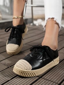 Lace-up Front Skate Shoes - Black - View 6