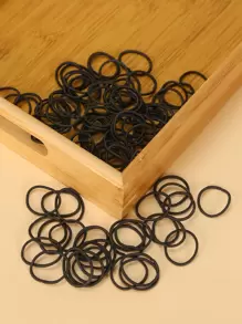 100 件装纯色发带，适合女士日常发型休闲马尾辫固定发带弹性发绳 - 黑色 - 查看 1