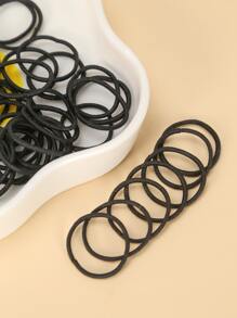 100 件装纯色发带，适合女士日常发型休闲马尾辫固定发带弹性发绳 - 黑色 - 查看 3