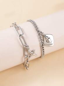 2 piezas Pulsera avión & con diseño geométrico - Plateado - Ver 1