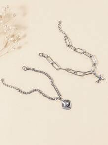 2 piezas Pulsera avión & con diseño geométrico - Plateado - Ver 2