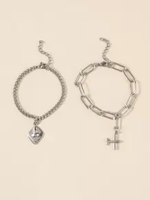 2 piezas Pulsera avión & con diseño geométrico - Plateado - Ver 3