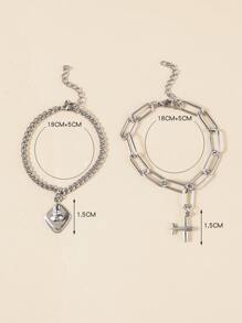 2 piezas Pulsera avión & con diseño geométrico - Plateado - Ver 4