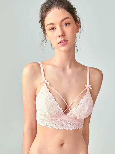 Floral Lace Bow Decor Bralette