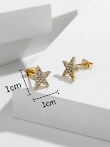 1入組方晶鋯石星形設計耳釘銅首飾類 - 金黃色 - 查看 3