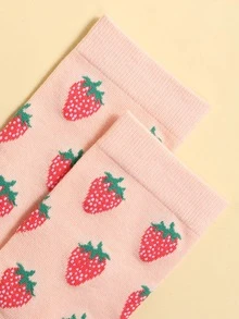 Strawberry Pattern Crew Socks - Pink - View 3
