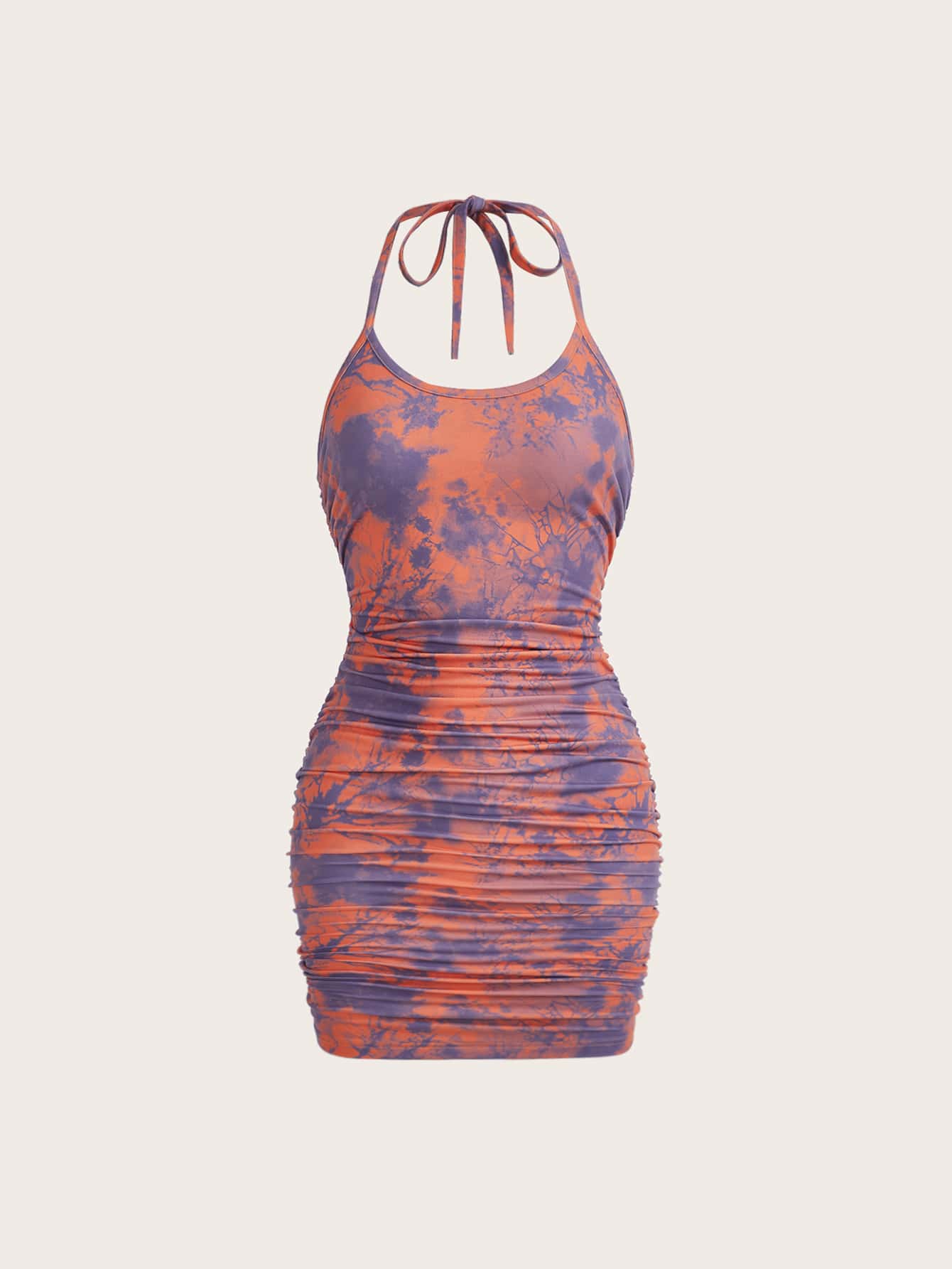 thegypsygoddess Tie Dye Ruched Backless Halter Dress - Multicolor - View 1