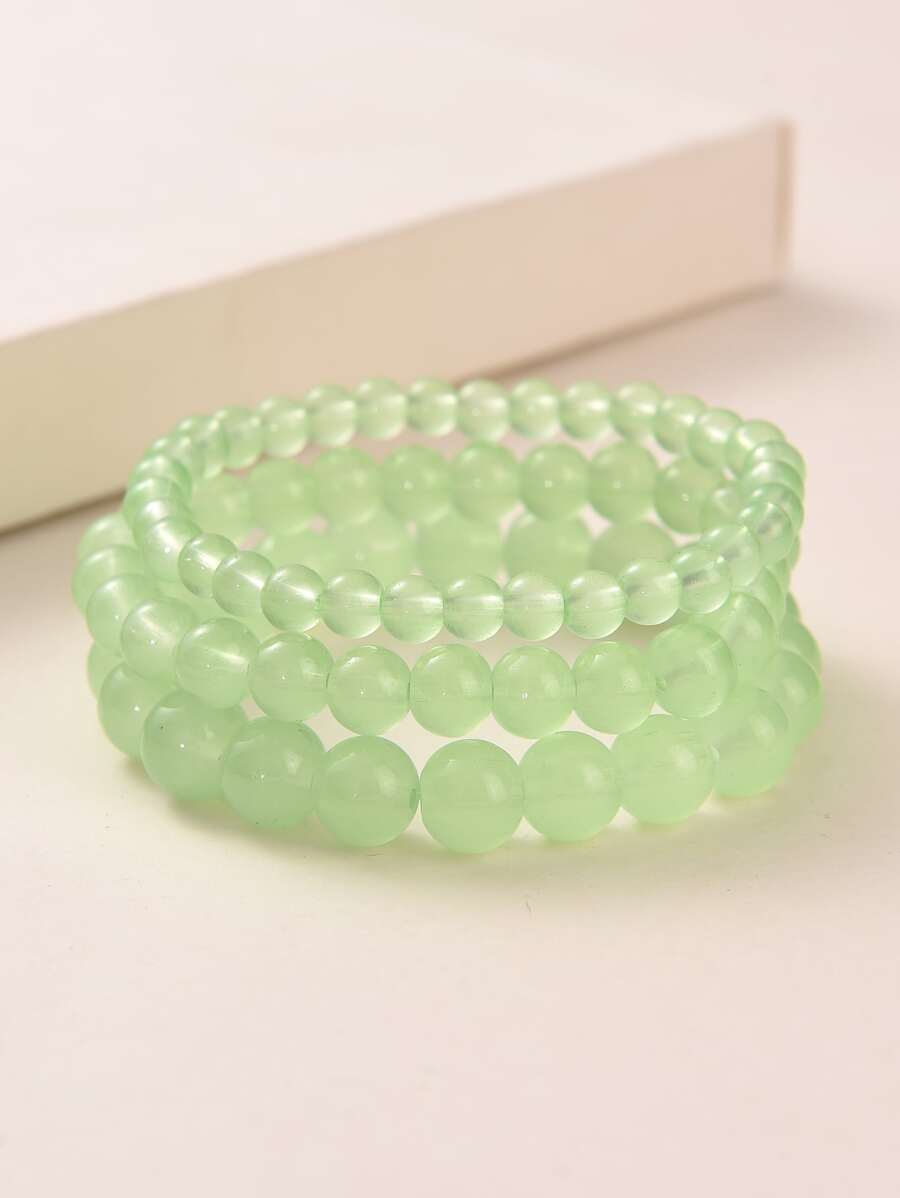 3pcs Minimalist Beaded Bracelet - Mint Green - View 1